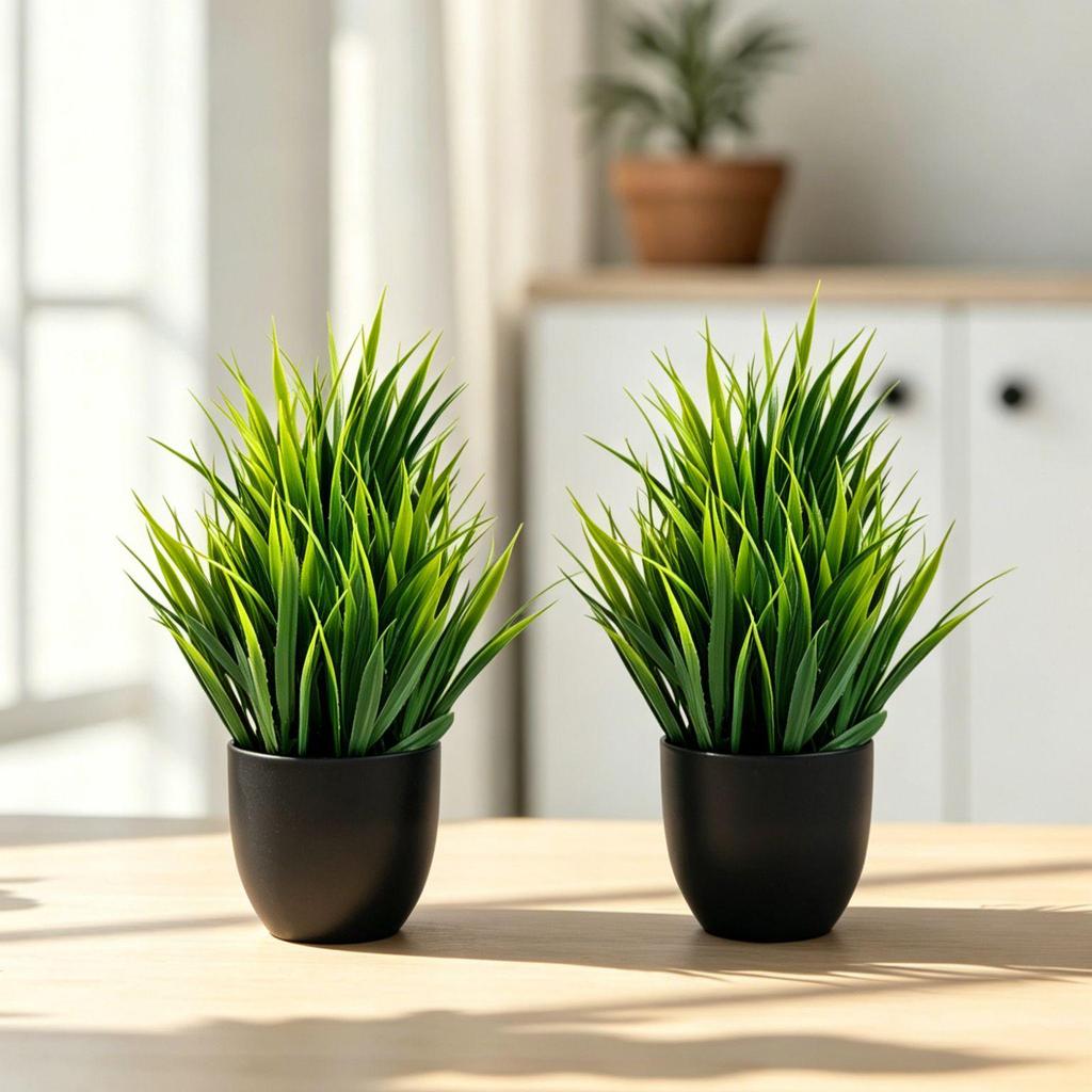 Artificial Spring Grass Plants - Potted Fake Greenery for Indoor & Outdoor Home or Office Decor