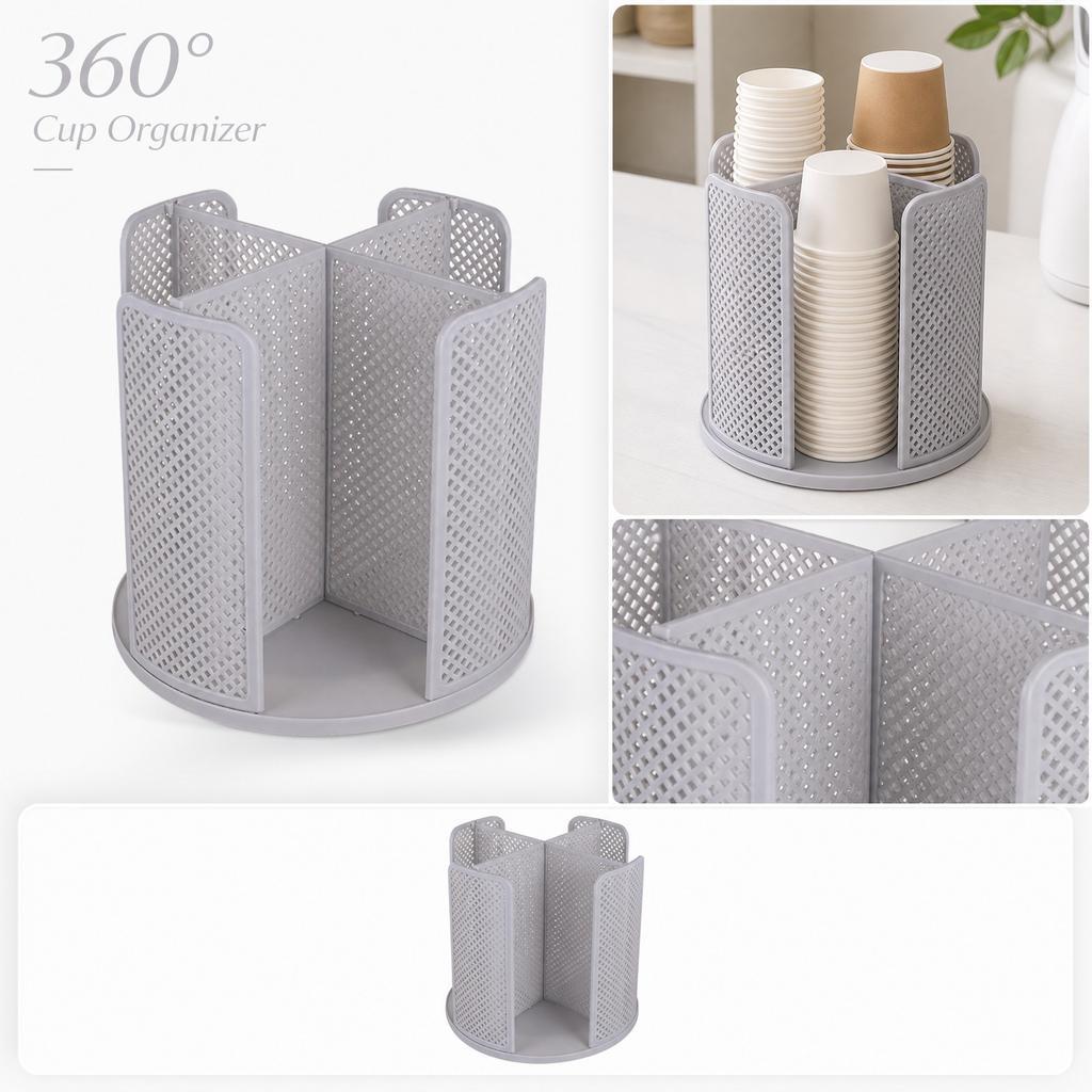 Rotating Disposable Cup Holder Organizer 360 Degree Swivel Storage Rack for Office Kitchen Countertop Space Saving