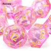 7 stk Rosa Gylne Tall Flytende Sand Skarpe Kanter Terninger Polyedriske Terninger Egnet for RPG Brettspill