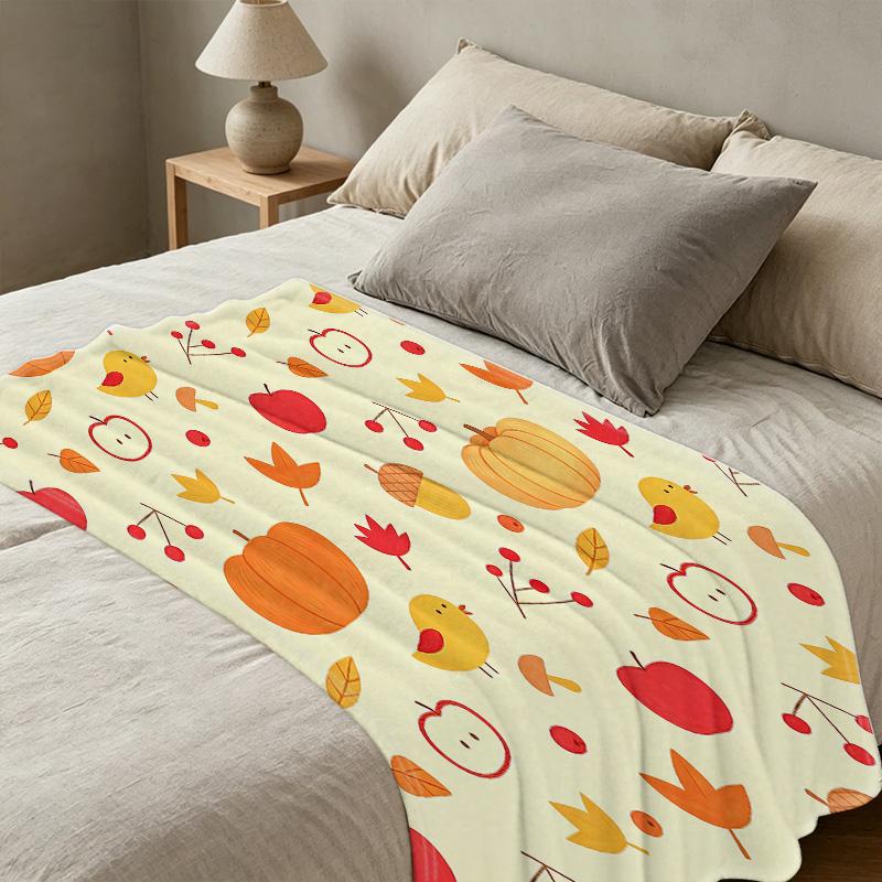 Lightweight Fall-themed Flannel Blanket Soft Warm Cozy Throw for Home Casual Use & Decor