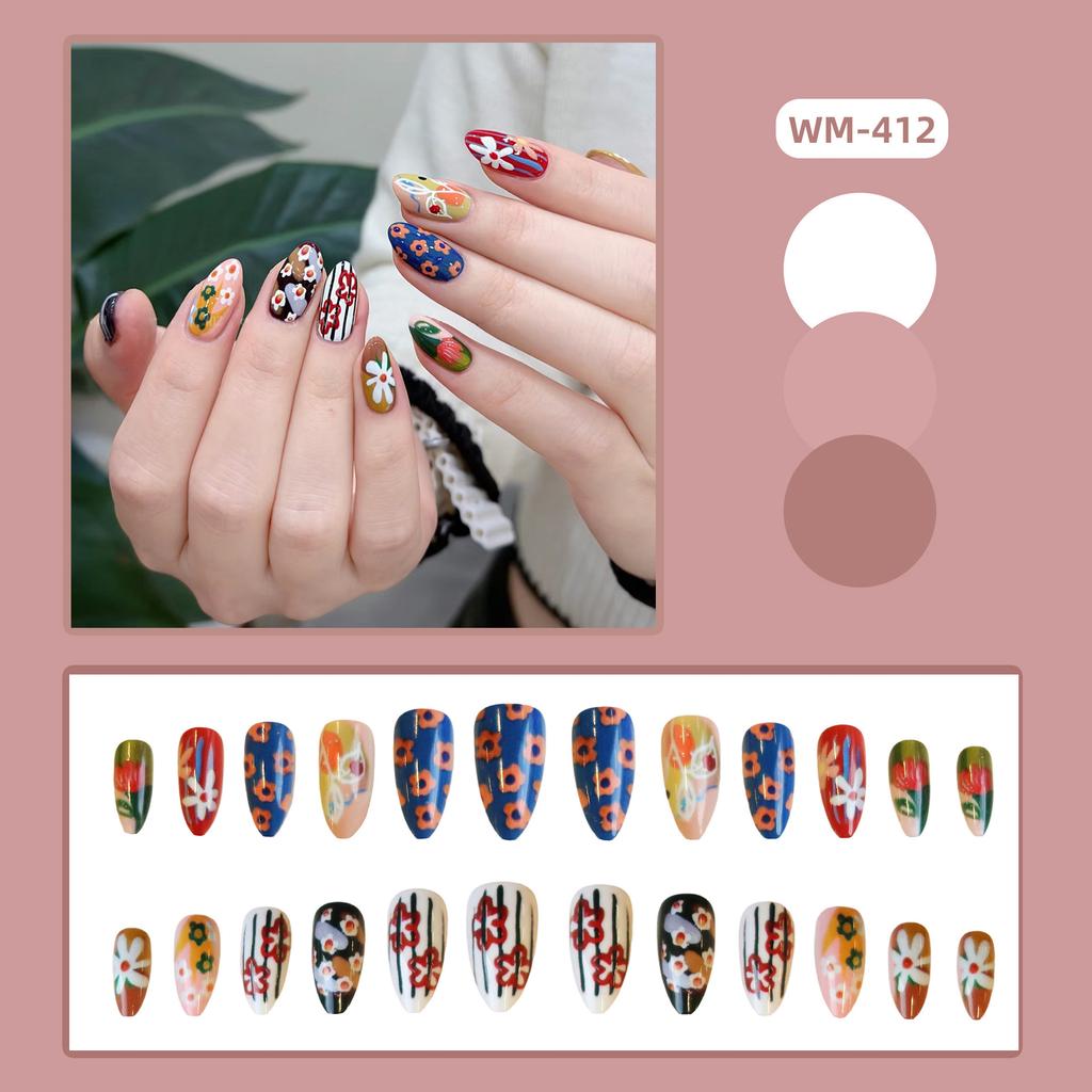 24pcs Fashion Almond Press on Nails 2D Starnight Printed False nails European Fairy Tales Style Fake Nail Patches Wearable