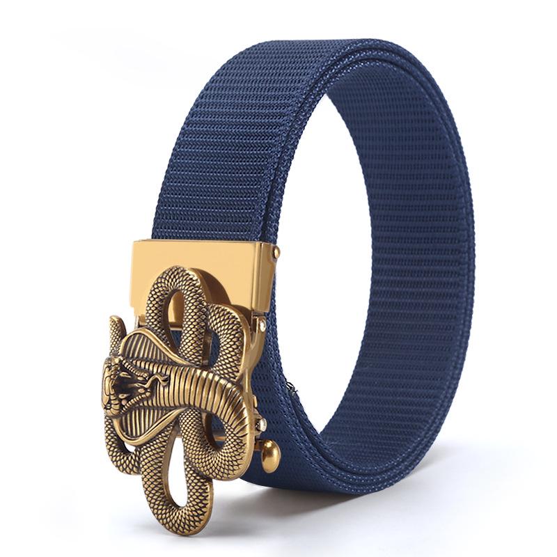 Men's Nylon Outdoor Sports Belt with Bronze and Automatic Alloy Buckles