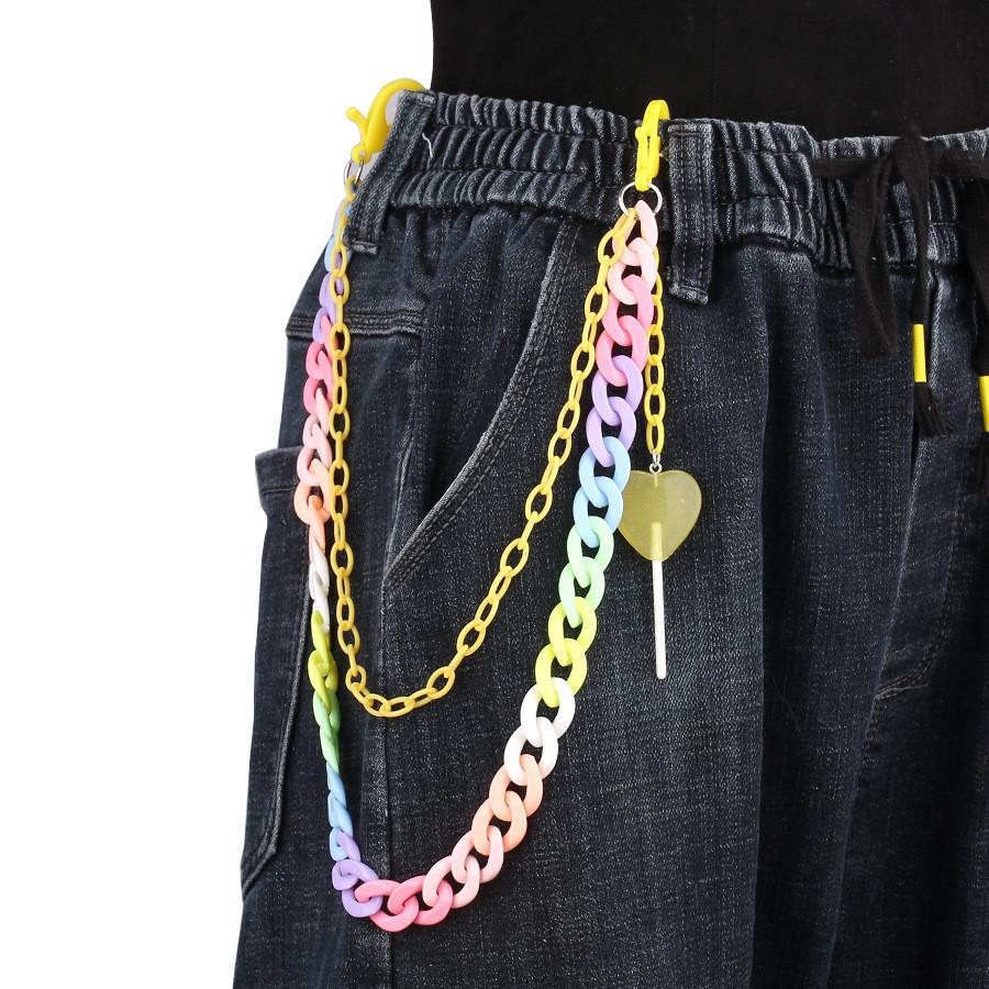 Candy Color Double Layer Resin Belt Chain With Heart Lollipop Decor For Unisex Adults