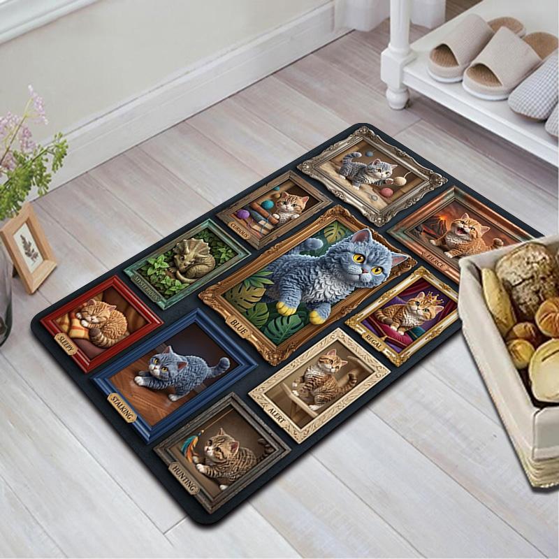 Feline Portraits Pattern Rug Floor Mat for Living Room or Bedroom Soft and Comfortable Carpet a Gift for Birthday and Holiday.