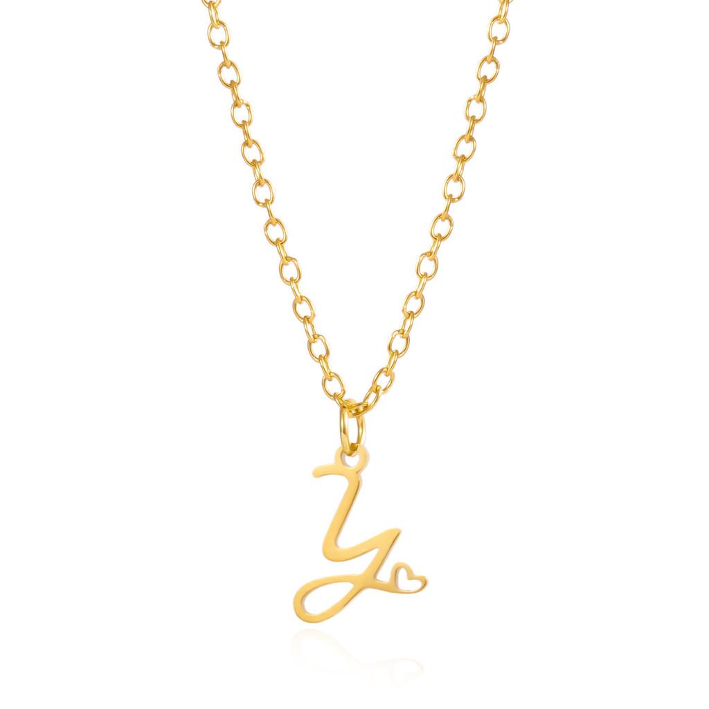 Gold Heart Alphabet Jewelry Necklace With O Chain For Female Fashion Accessory
