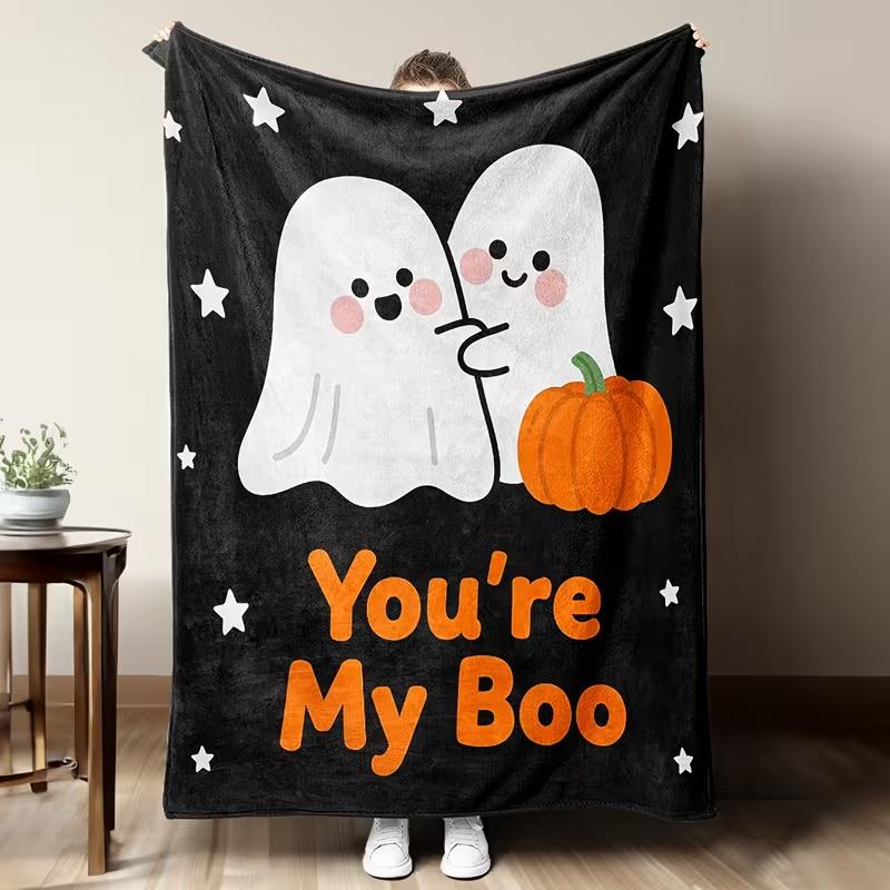 Manta Aconchegante de Flanela com Padrão de Abóbora de Halloween - Macia, Confortável, Cobertor Aconchegante para Sofá para Todas as Estações, Manta com Design Outonal
