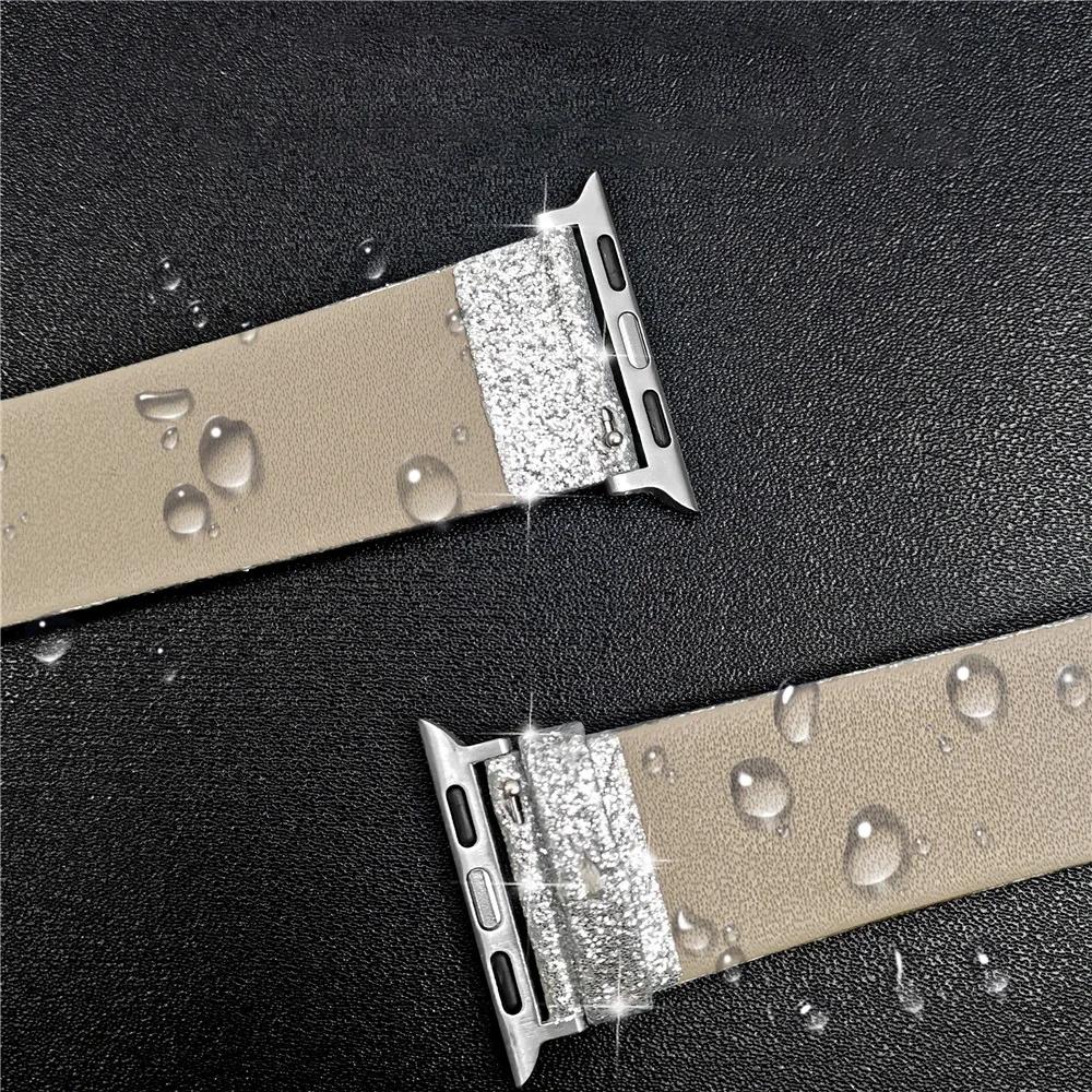 Glänzendes Armband Für Apple Watch Armband 44mm 40mm Ultra 49mm 41mm 42-38-45mm Glitzer Leder Schlaufenarmband iWatch Serie 8 7 6 5 4 3 SE