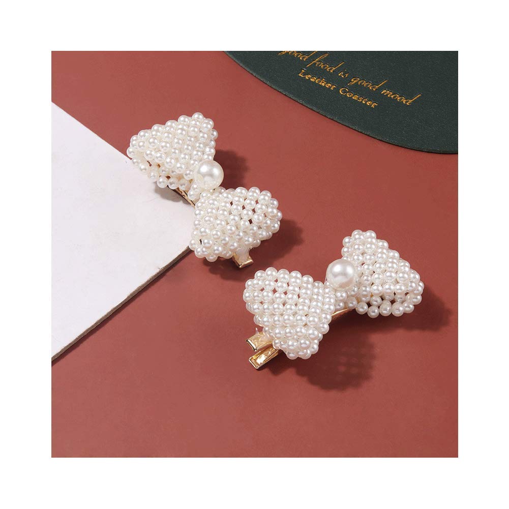 Girls' Hair Ornament, Pearl White Ribbon, 2-Piece Set, Hair Ornament, Hair Clip, Hair Clip, Stylish and Cute for Formal Occasions, Birthday Parties,