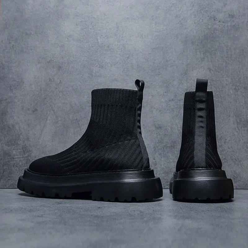High Top Sneakers Men Easy Matching Sock Shoes Fashion Casual Knitting Mesh Breathable Height Increased Platform Sport Shoes