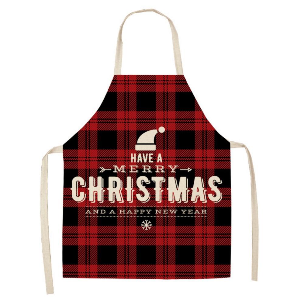 Christmas Apron Holiday Kitchen Aprons Christmas Tree Printed Cotton Linen Plaid Apron Kitchen Baking Cooking Accessories