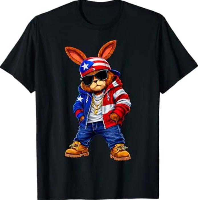 

Cool Bunny Puerto Rican Flag Gift for Men Women T-Shirt S