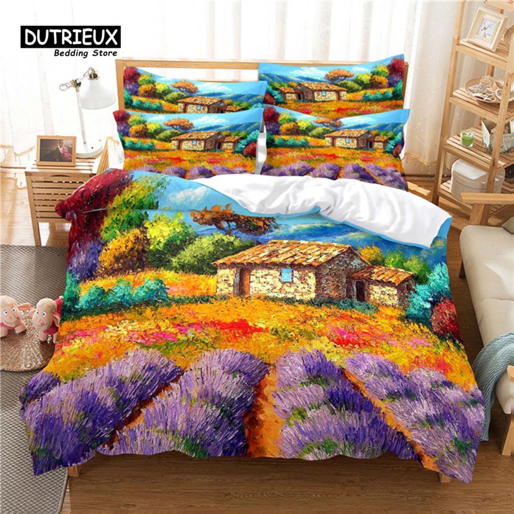 Lavender Manor Bettwäsche-Set, 3-teiliges Bettbezug-Set, weicher, bequemer, atmungsaktiver Bettbezug, für die Dekoration des Schlafzimmer-Gästezimmers