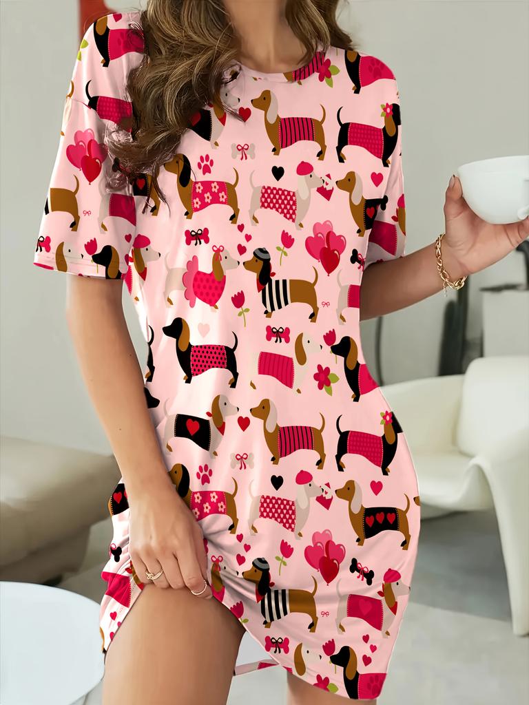 Ladies' Dachshund Print Nightgown. Comfortable Choice for Nighttime