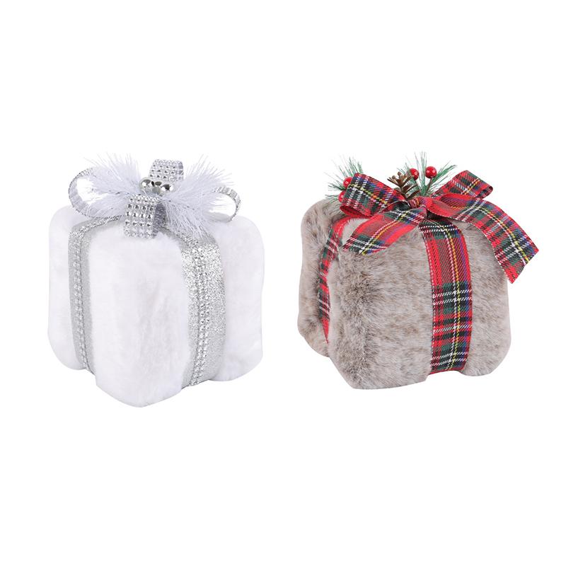 Cartoon Christmas Plush Gift Box Handicraft 3D Square Gift Box Pendant Festival Elegant Christmas Tree Decoration
