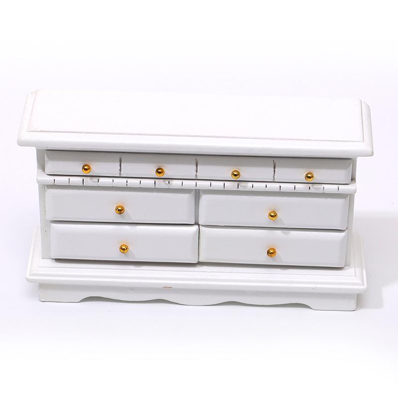 6Pcs 1:12 Dollhouse Miniature White Wooden Bedroom Furniture Set Doll House