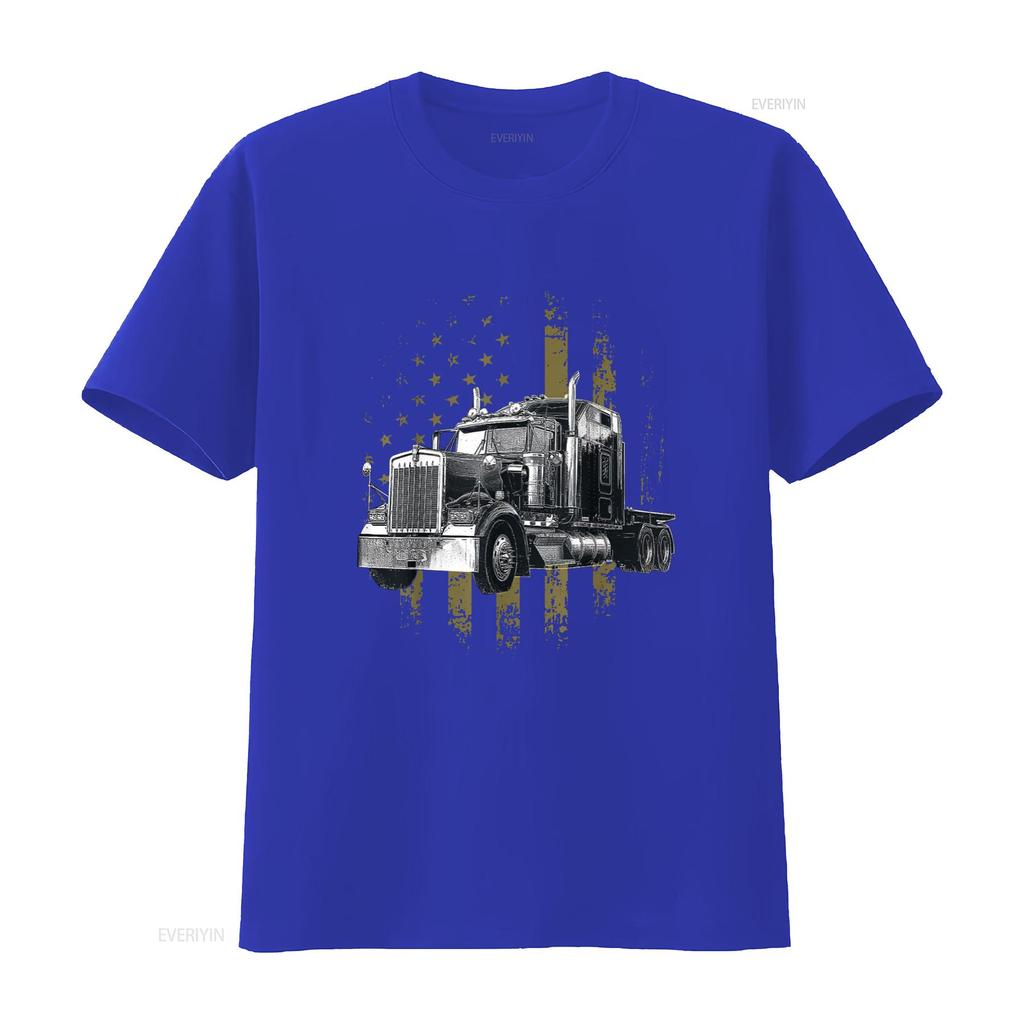 Kierowca Ciężarówki Amerykańska Flaga Duża Ciężarówka Ciągnik Siodłowy Kierowca Ciężarówki Koszulka Czarna 4X Duży vintage Wypłukana Wszechstronna moda graficzna