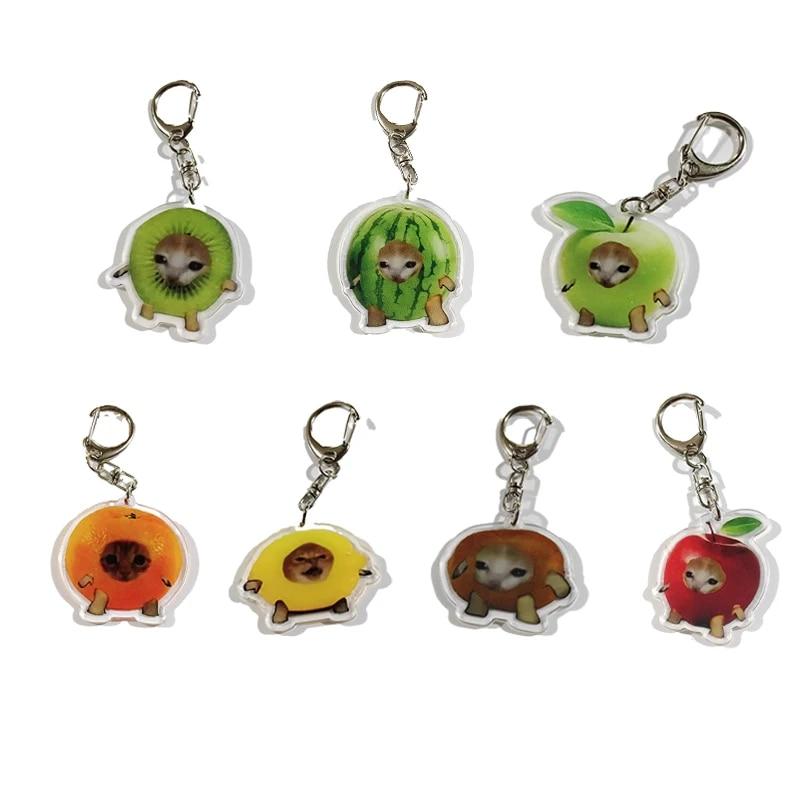

Funny Keychain Cat Head Expression Keychains Food Friut Keyring Car Backpack School Bag Pendant For Student Friends Family Gifts