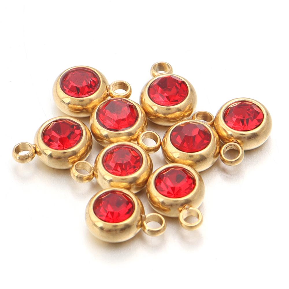 10Pcs Mini Birthstone Charms Stainless Steel Round Rhinestone Crystal Pendant for Jewelry Making DIY Necklace Bracelet Findings