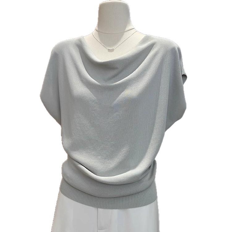 Short-sleeved Knitted Sweater, A New Summer T-shirt for Women, Versatile, Cinched Waist and Slimming, One-shoulder Top