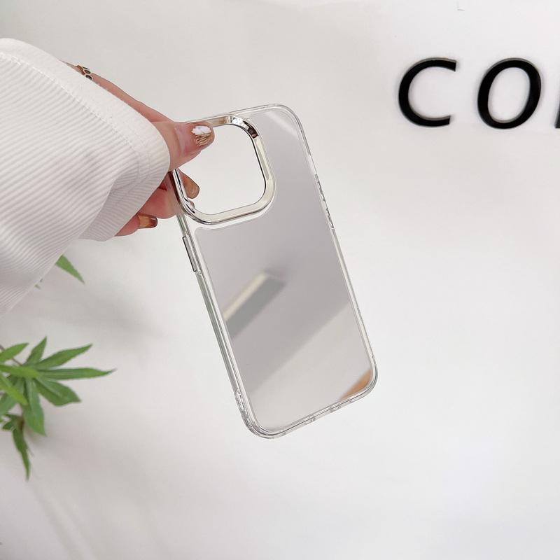 Luxusní lesklý kryt s make-upem a zrcátkem pro iPhone 15 Plus 14 Pro Max 13 Pro 12 11 Ochrana objektivu, nárazuvzdorný, tenký, průhledný, měkký TPU kryt