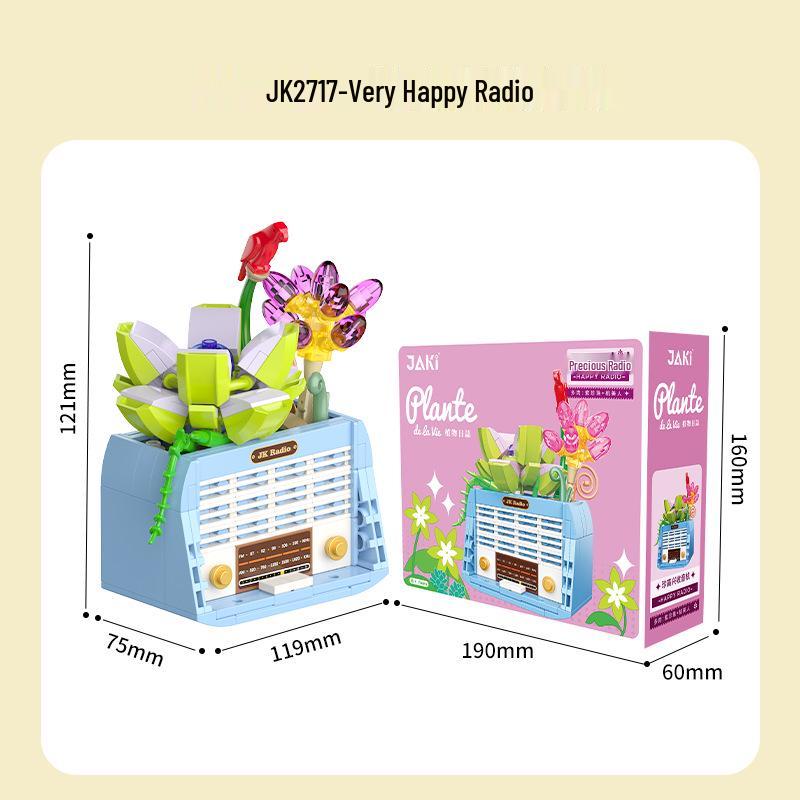 Jiaqi Retro TV Assembled Succulent Building Blocks Model JK2715