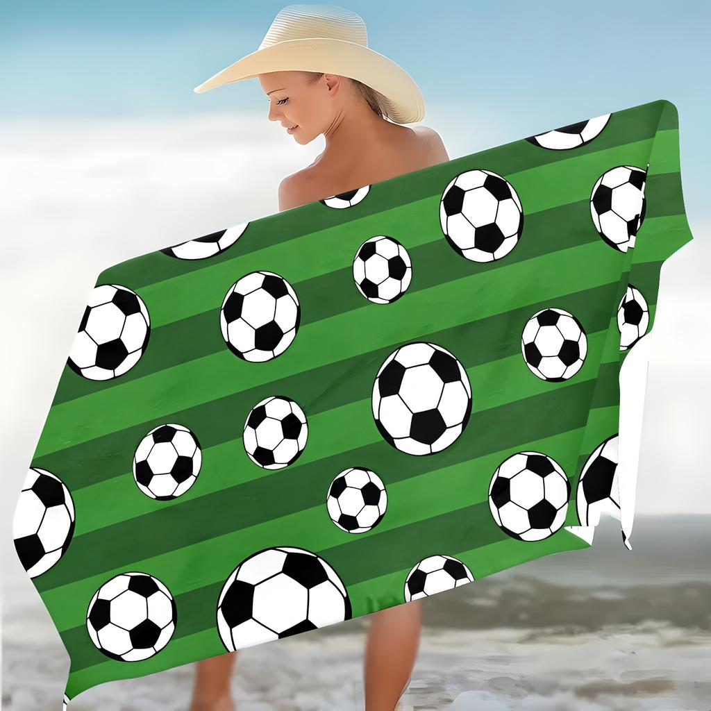 1pc Sports Style Soccer Print Beach Towel, Ideal Spring Summer Gift for Beach Travel Camping Picnic