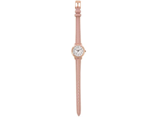 J-Axis Wristwatch AL1315-PI Pink Faux Leather Band Gold Metal Case No Waterproof