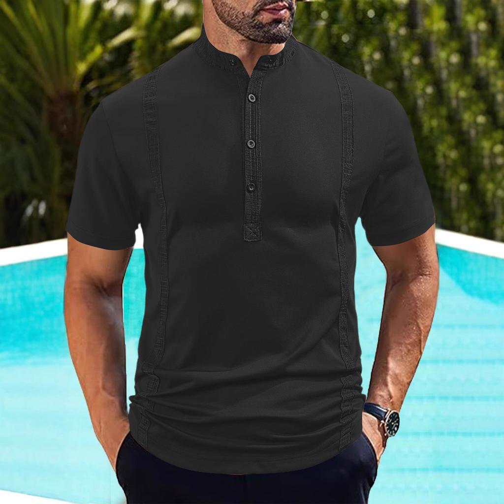 Summer Men Stand Collar Short Sleeve T-shirt Men