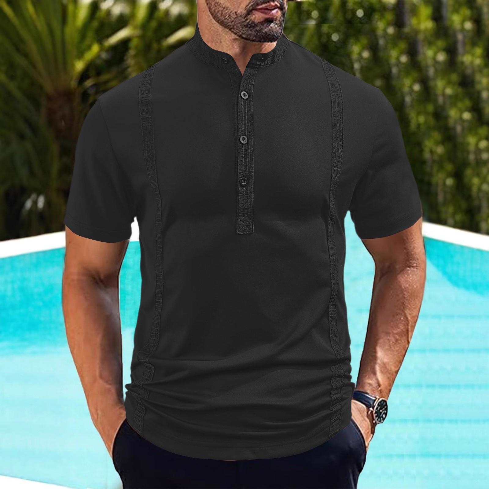 

Летняя мужская футболка с воротником-стойкой и коротким рукавом для мужчин M чёрный