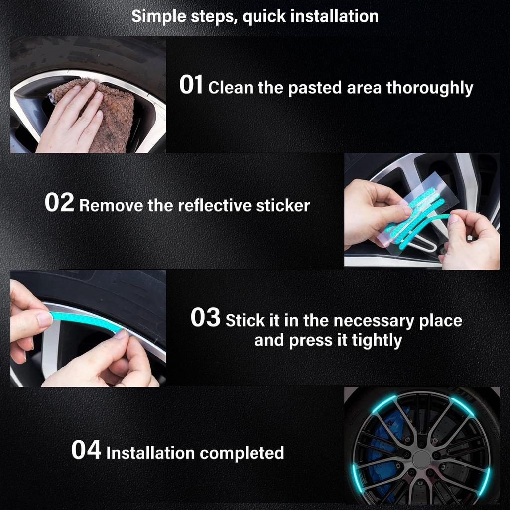 EKIND 20 Pcs Reflective Wheel Stickers Night Colorful - Waterproof Heat Resistant Scratch Resistant