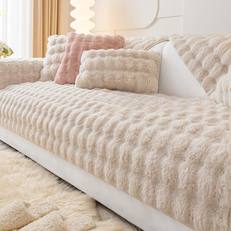 Thickened Fleece Sofa Cushion Non-Slip Leather Sofa Cover Rabbit Plush Cushion High-End Nordic Simple Winter