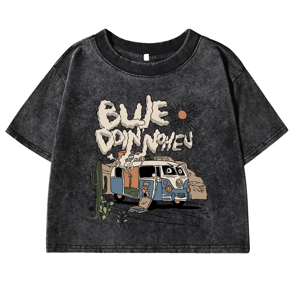 Please Pay Attention To American Retro  Print Womens T-Shirts Washed Tee Shirt Fashion Casual T Shirts Slim Crop Tops