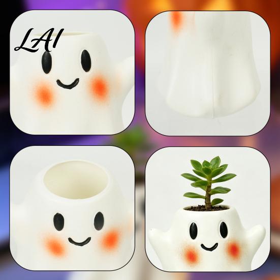Funny Holiday Gifts for Friends Ghost/Skull Shape Pen Holder Resin Desktop Organizer Halloween Cute Ghost Cup Decorative Storage Container
