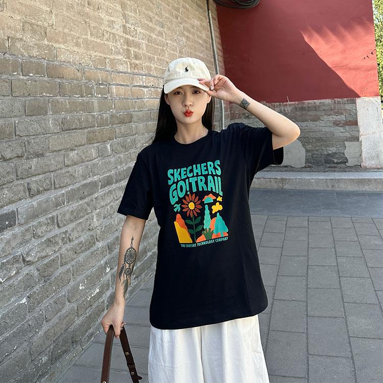 Skechers Comfortable Versatile American Letter Cartoon Pattern Short Sleeve T-Shirt Unisex tops L225U197-068D