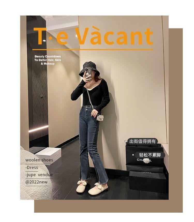 Fairy wind bow baotou half slippers female spring and summer 2025 new Mori flat-bottomed soft-soled Doudou shoes with skirt