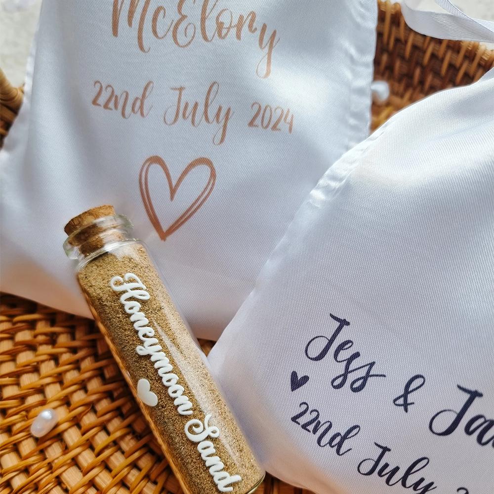 Personalised 5Pcs Satin Drawstring Pocket Goodie Candy Bag Honeymoon Sand Wedding Gift Honeymoon Present Bride To Be Gift