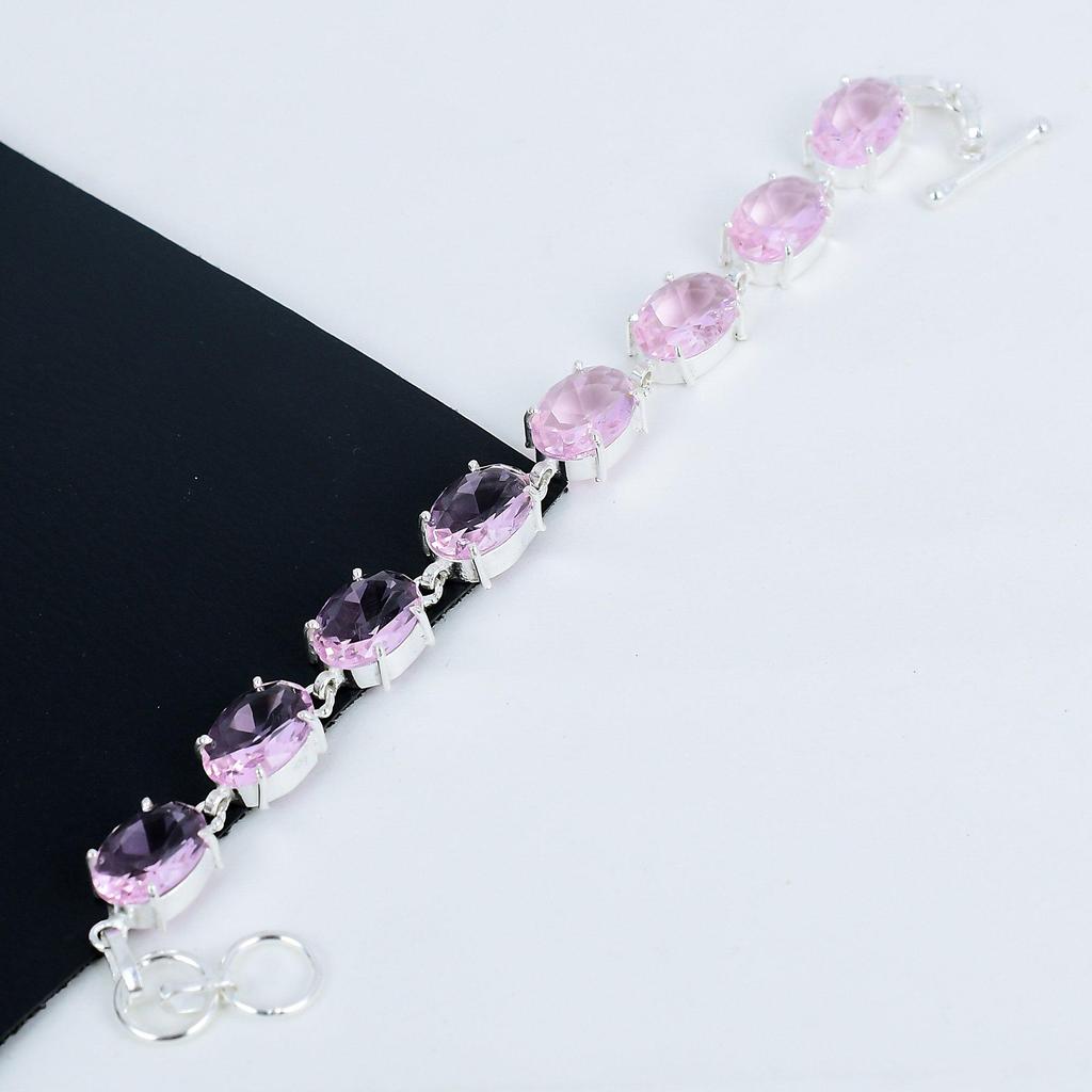 Rosa Kunzit Edelstein Handgefertigt 925 Sterlingsilber Armband, Rosa Kunzit Armband für Ehefrau, Unisex Armband Partykleidung Geschenk