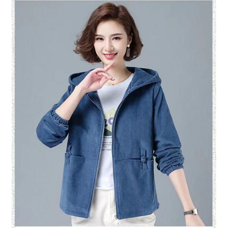 Womens Corduroy Cropped Hooded Jacket Loose Fit Oversized Baseball Style Outerwear Winter