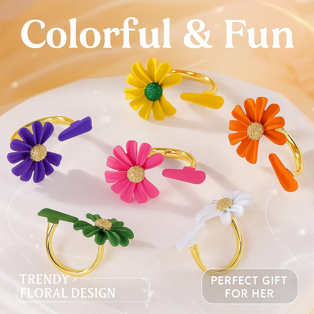 Korean Daisy Flower Elegant Opening Rings Women Adjustable Wedding Party Engagement Finger Rings Statement Jewelry Gift