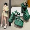 Fashion Women Heeled Sandals Platform Chunky Heels Hollow Out Buckle Strap High Heels Pumps Leather Comfort Women Shoes Summer