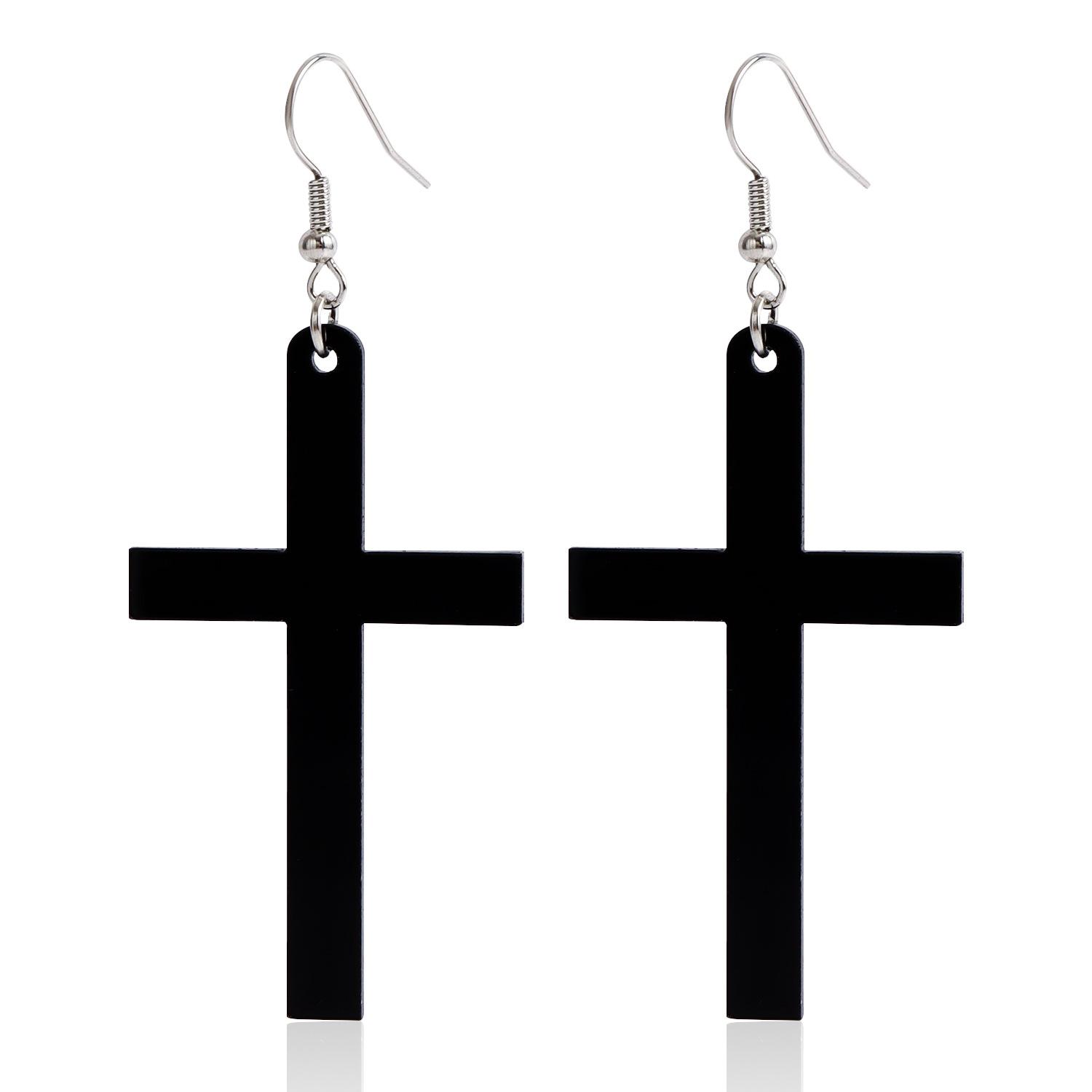 Vintage black resin cross earrings, geometric long temperament earrings, earrings.