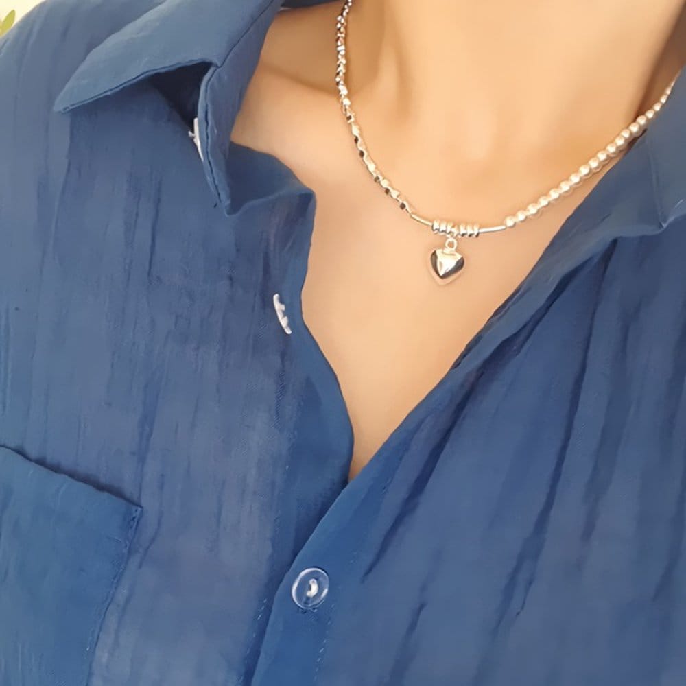 Damen Alltags Silber- und Perlen-Herz-Halskette