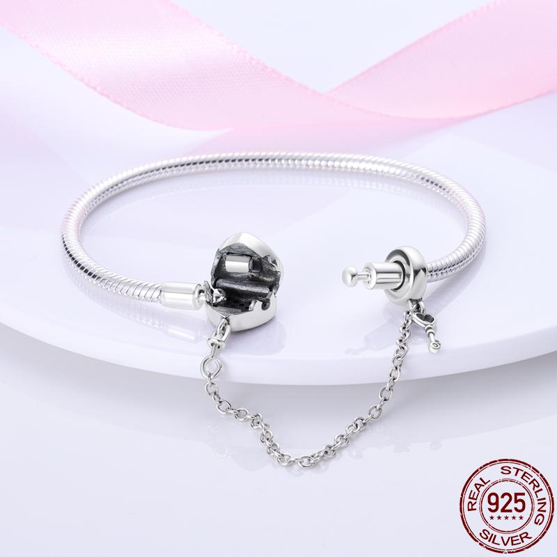 925 Sterling Silver Heart -Shaped Key And Lock Bracelet Fit Woman's Design Beads Charms Jewelry Bracelet For Women 
