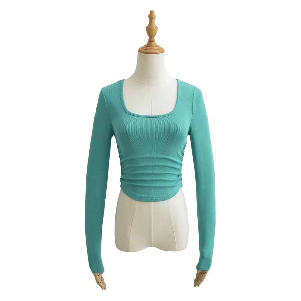 

YPFF Модный женский сексуальный топ с квадратным вырезом, длинными рукавами и присборенной талией - Осенняя коллекция Medium морская волна