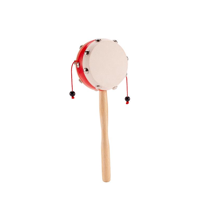 Wooden Sheepskin Baby Rattle Handheld Wave Drum for Newborns and Toddlers