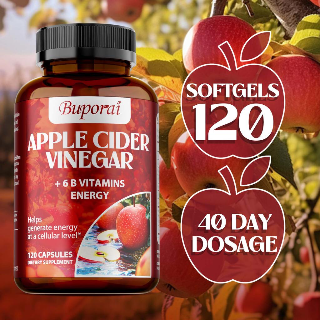Apple Cider Vinegar Capsules, Containing Vitamin B12 Extract, Weight Management, Vegetarian, Gluten-free