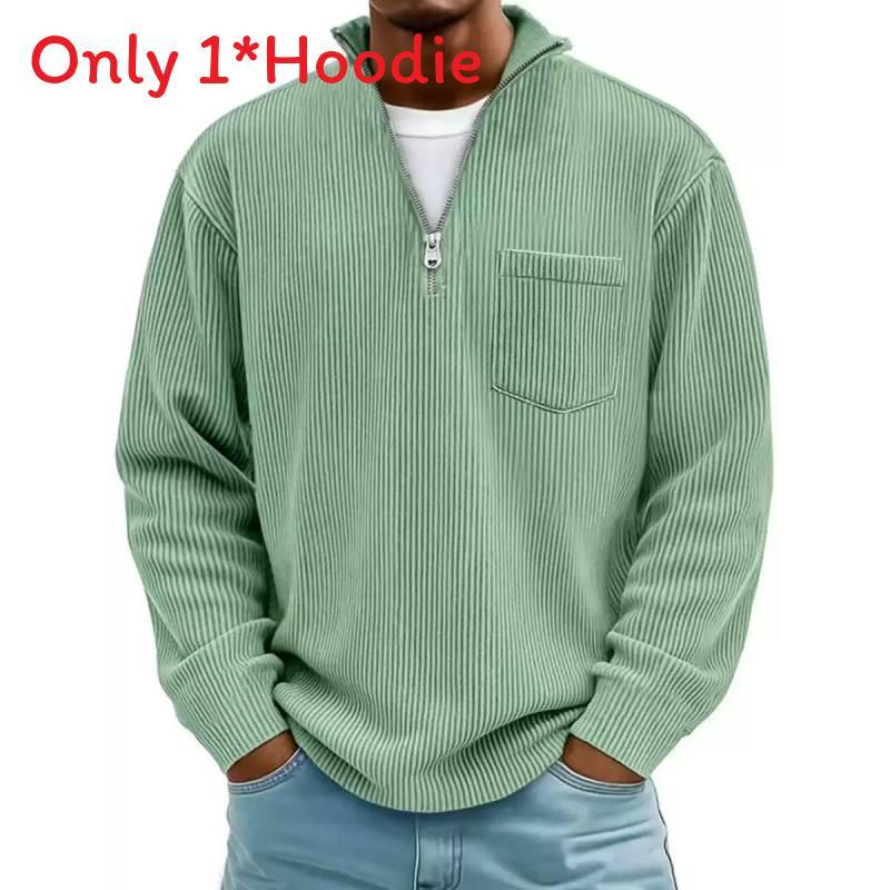 Felpa con cappuccio in velluto a coste stile urbano con cerniera da uomo per l'autunno, abbigliamento casual