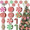 Winter Holiday Party Favors 12/24/36Pcs Candy Cane Christmas Ornaments, Wooden Xmas Tree Decor with Red Green Photo Props Striped Color, Hanging