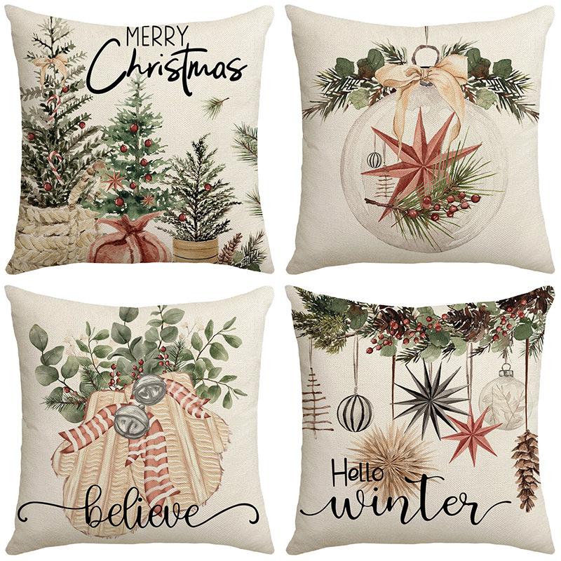 Christmas Atmosphere, Festive and Warm Christmas Tree Decoration, Linen Pillow Case, Home Bedroom Sofa Cushion