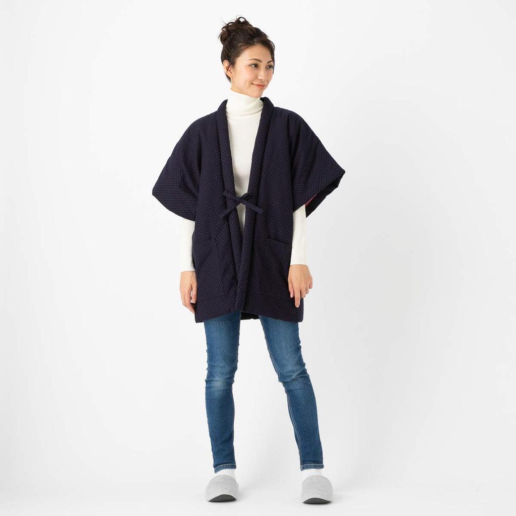 Watanosato Kurume-ori Dot Pattern Hanten (Hanten) in Navy and Red